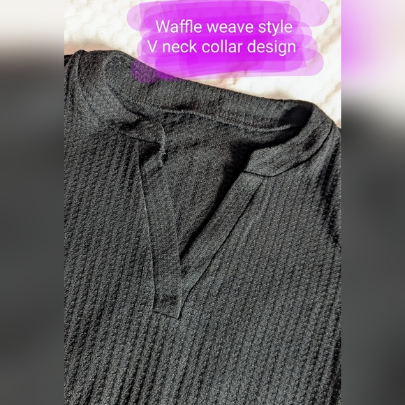 Size small, black waffle weave style V neck lightweight t shirt, EUC - Picture 4 of 9